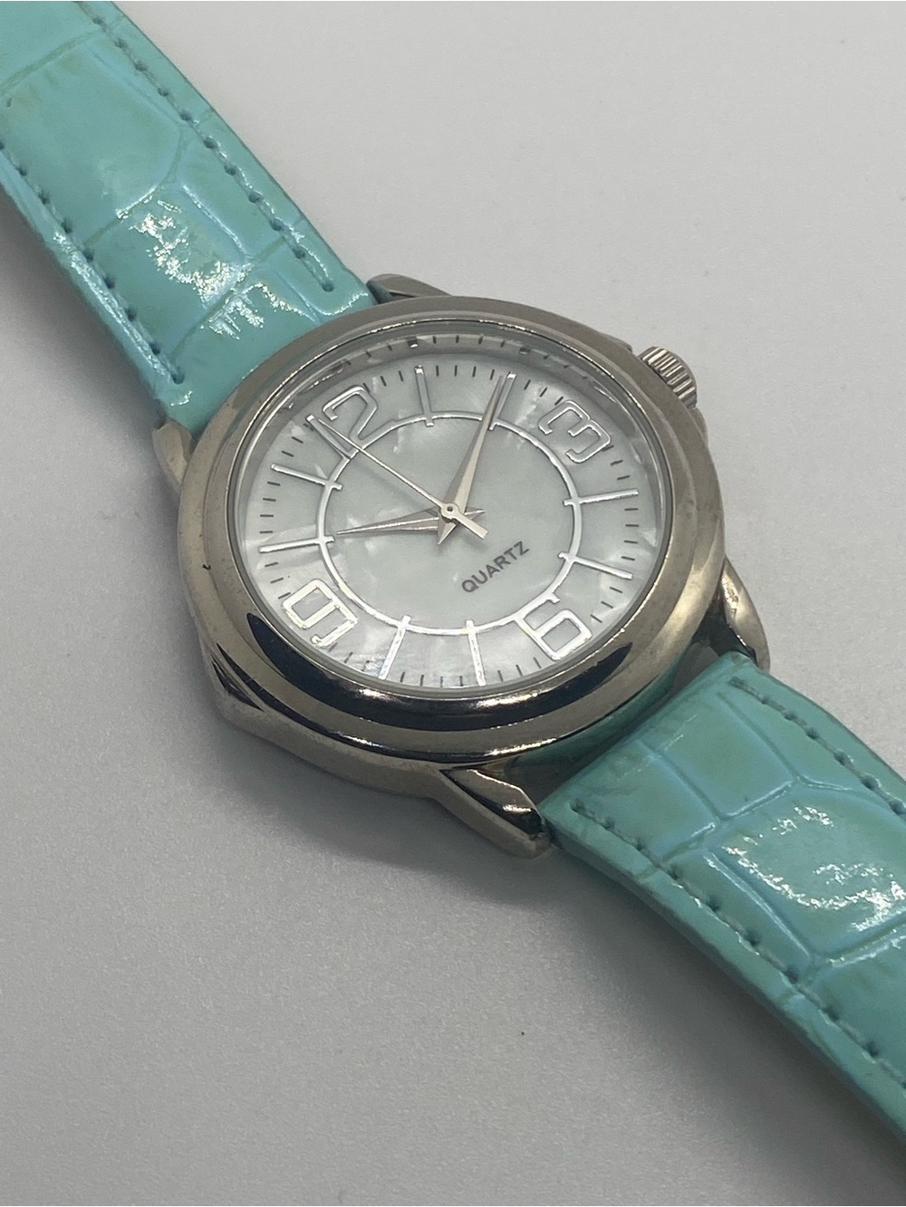 Mint Aqua Strap Quartz Watch with Mother-of-Pearl Dial